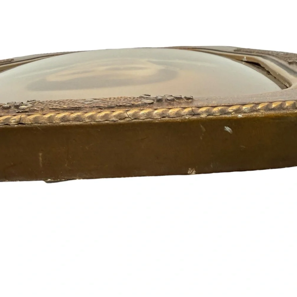 Antique Convex Bubble Glass Wood Frame Master‎ Art Chicago Portrait Young Woman